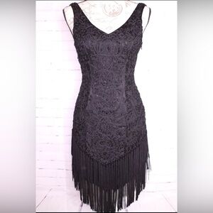 Couture Sue Wong Fully beaded Elegant Black Fringe Dress  sequin
